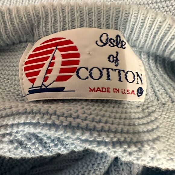 Isle of Cotton Womens Checkerboard Rib Knit Crewneck Pullover Sweater Blue Large - Picture 4 of 4